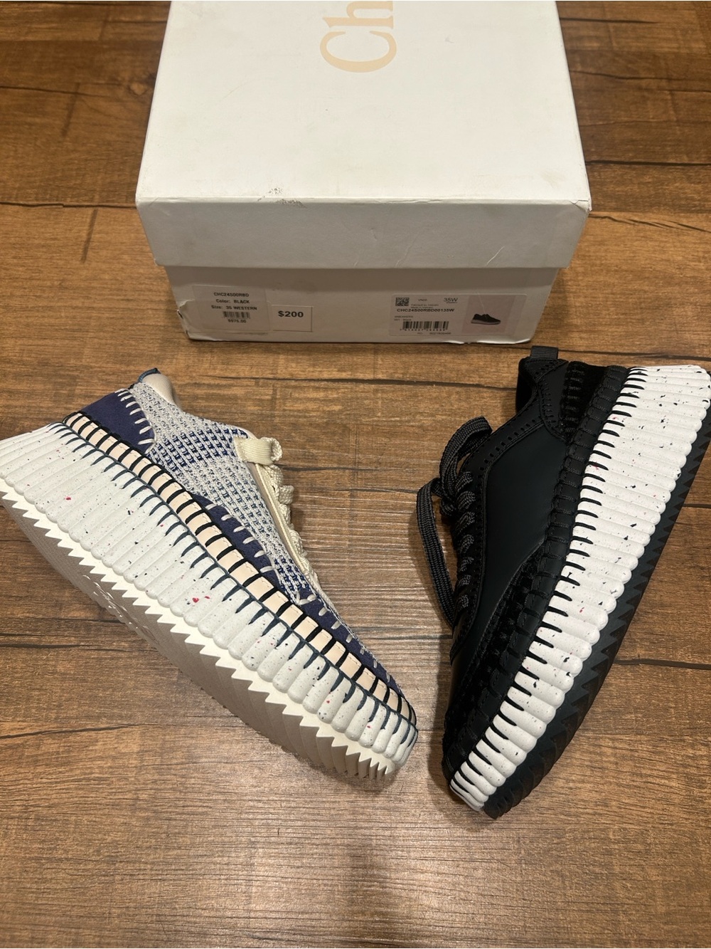 Chloe Woven Platform - Black & Navy/White Nama Sneaker Size 5/35 MISMATCHED